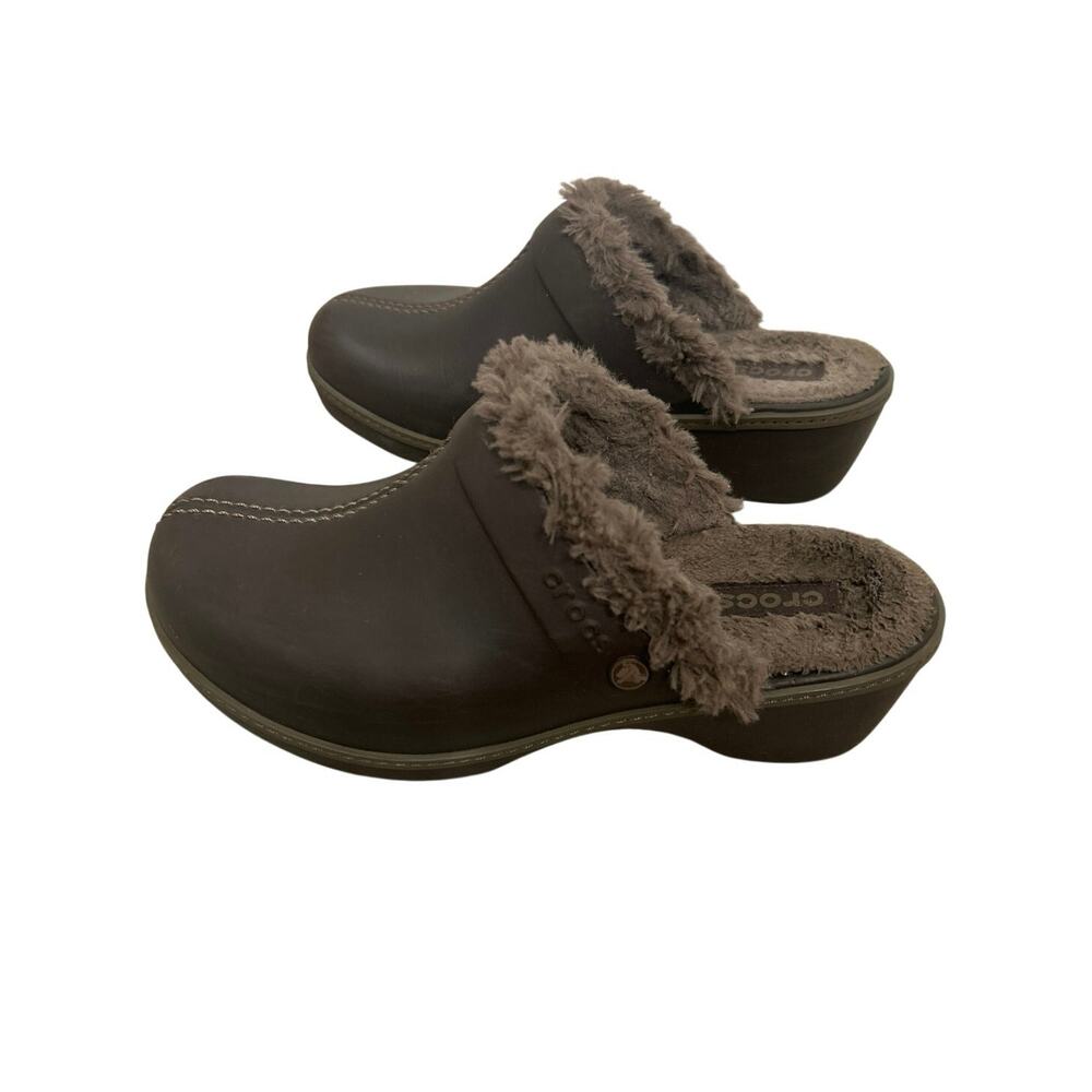 Crocs Cobbler EVA Brown Faux Fur Lined Wedge Clogs Mules Women’s 10 Comfort